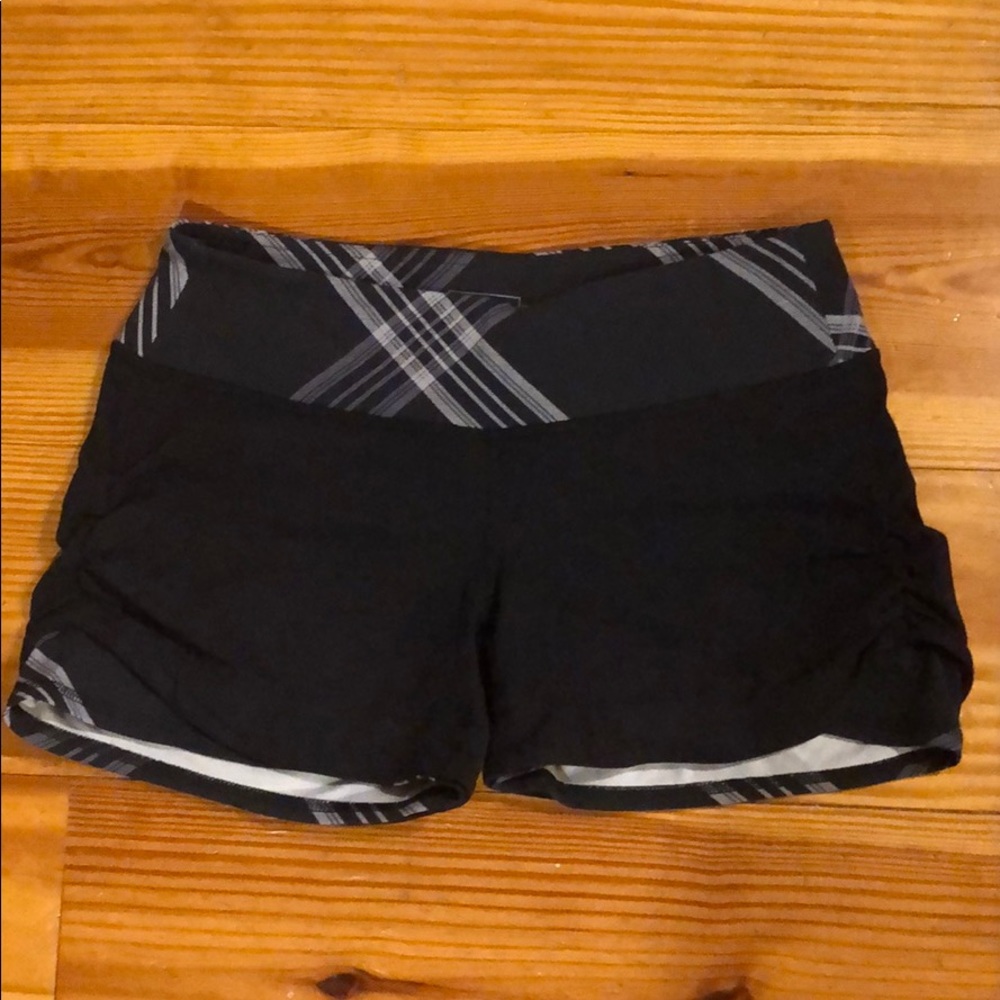 Athleta black and plaid tight fit shorts